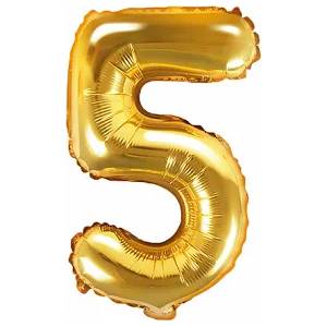 PartyDeco Балон от фолио Mini - число 5 златен 35 см