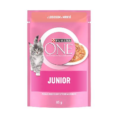 Purina One Junior Mini filetky s lososom a mrkvou v šťave 26 x 85 g