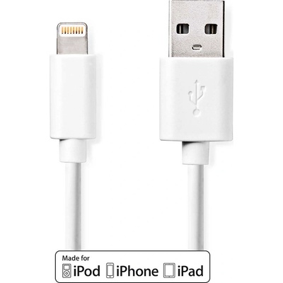 NEDIS Lightning Kabel | USB 2.0 | Apple Lightning 8pinový | USB-A Zástrčka | 480 Mbps | Poniklované | 1.00 m | Kulatý | PVC | Bílá | Box