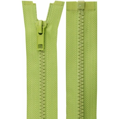 Zip kostěný dělitelný No 5 délka 55 cm - bundový s ozdobným jezdcem barva 234 zelená světlá