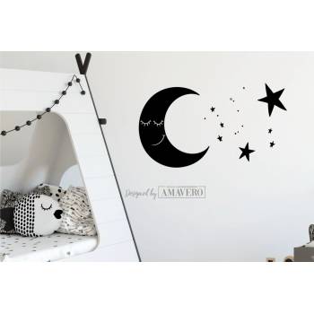 Amavero Samolepka na zeď Smiley moon - měsíc a hvězdy 55x30 cm lila