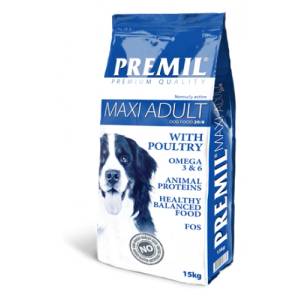 PREMIL Premium Maxi Adult 17/9 - пълноценна храна за пораснали кучета от средни и едри породи с пилешко месо, 15 кг - Сърбия