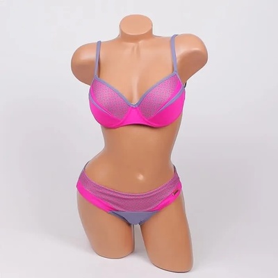 Бански в цикламено и сиво с малки пеперуди - чашка В