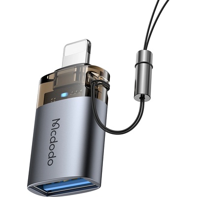 Mcdodo OTG адаптер (OT-7390) - Mcdodo - USB към Lightning, индикаторна светлина, връзка за закачане - Черно