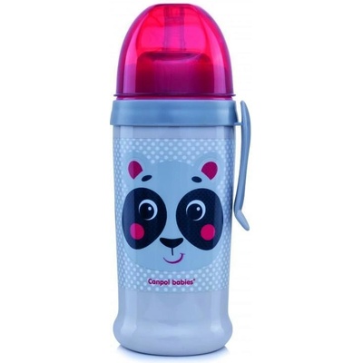 Canpol Babies láhev sportovní s nevylévací slámkou Hello Little 350 ml béžová
