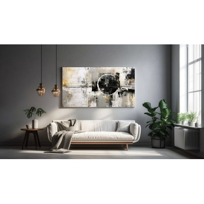 Obraz Abstrakce Šedá Černá Zlatá Béžová 125x70