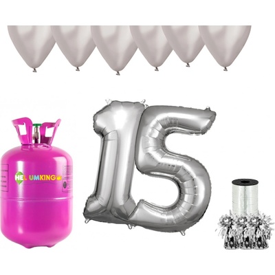 HeliumKing Helium párty set na 15. narozeniny se stříbrnými balónky
