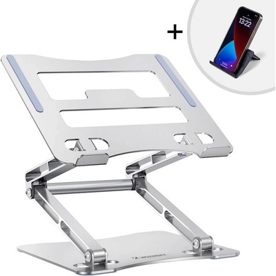 Wozinsky Universal Aluminum Laptop Stand With Smartphone Stand - сгъваема алуминиева поставка за MacBook и лаптопи от 11 до 17 инча (сребрист)