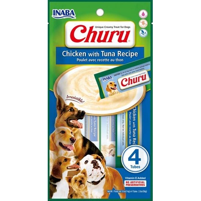 Pamlsok Inaba Churu Pyré dog Kura s tuniakom 4 tuby 56 g