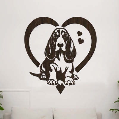 dřevo života Dřevěná samolepka Basset Hound v srdci Rozměry (cm): 75x80, Zvolte barvu dekoru: Wenge