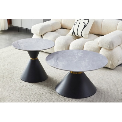 ЕВРОМАР Комплект кръгли холни маси madelin сива керамика / черно