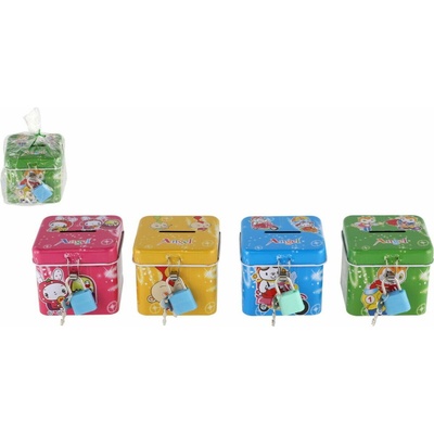 Teddies Pokladnička se zámkem plechová kostka 7x6cm