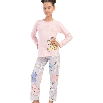 Детско-юношеска пижама в сиво и розово със слончета