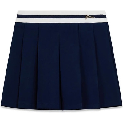 GUESS Тъмно синя трикотажна пола за мини момиче с бял ластик и златист надпис Guess