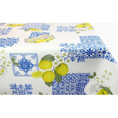 Mondo Italia Bavlněný ubrus Citrony a modrá majolika 140x240 cm Vícebarevná