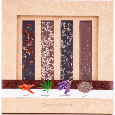 Choco Bonté Pásky hořké a mléčné čokolády chilli, levandule, chia, konopí 60 g