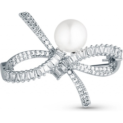 JwL Luxury Pearls Blyštivá dámská brož Mašle s pravou perlou a krystaly JL0842 – Zboží Dáma