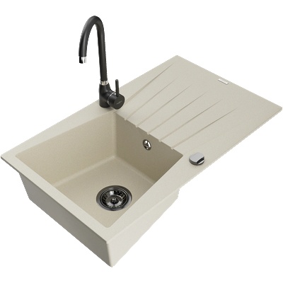 Mexen Cesar мивка от гранит 1-камерна с оцедник и кухненски кран Telma, бежов - 6514-69-670200-70 (6514-69-670200-70)