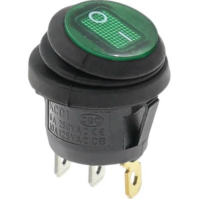 Kolískový vypínač okrúhly s podsvietením KCD1, ON-OFF, IP65, 250V/6A Zelená