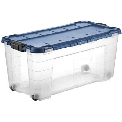 Tontarelli Úložný box 4UP s vekom a kolieskami 80 l transparent/modrý