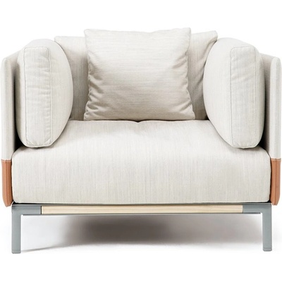 Ethimo Nízké křeslo Baia, 94 x 94 x 67 cm, rám lakovaný hliník Carbon, venkovní látka Linen, umělá kůže