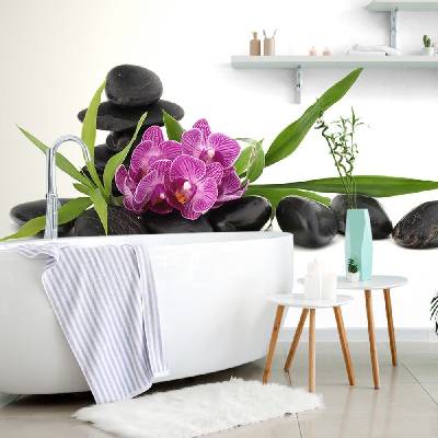 Tapeta fialová orchidej v Zen zátiší - 98x66
