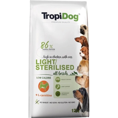 TropiDog TROPIDOG Light Sterilised Adult Храна за кучета, суха, за възрастни, кастрирани, 12 kg