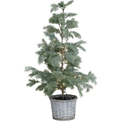 Zelený vánoční borový stromek Fleur se 60 LED světýlky a košíkem – Ø 50*90 cm - Chic Antique