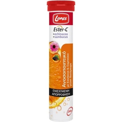 LANES Хранителна добавка витамин C +Ехинацеция+ Самбукус ефервецентни таблетки , Lanes Echinacea with Vitamin C and Honey Lemon flavor 20 eff tabs