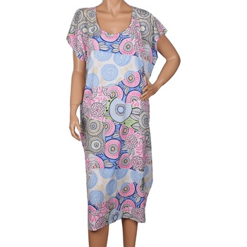 Image 1 of Свежа копринена туника за плаж с орнаменти в синьо и розово