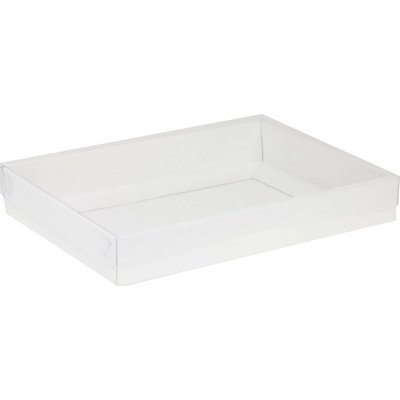 Darčeková krabica s priehľadným vekom 350x250x50/35 mm, biela