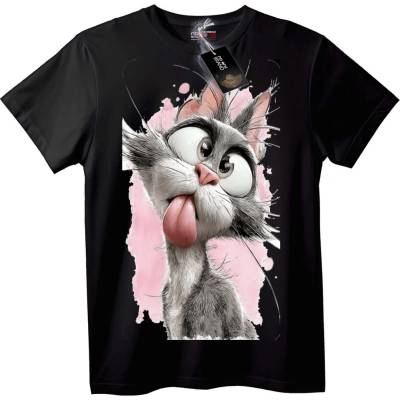 NOONEBRAND Тениска с коте от анимация - 2XL, Black