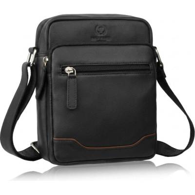 Paolo Peruzzi Černá pánská kožená crossbody taška s hnědým detailem Cobus