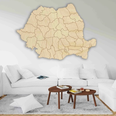 Drevená mapa na stenu Rumunsko - ROMA: Prírodná preglejka - Topoľ natural 40 x 58 cm 4184-65846 M006