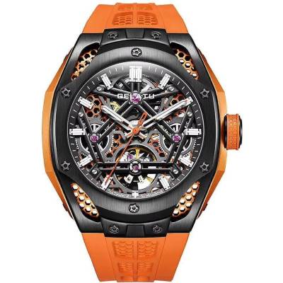 GELATU Мъжки часовник GELATU Casual Sport, Автоматичен, Силиконова каишка, Оранжев (GELATU-6008-ORANGE)