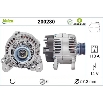 VALEO Alternátor VALEO CORE-FLEX VA 200280