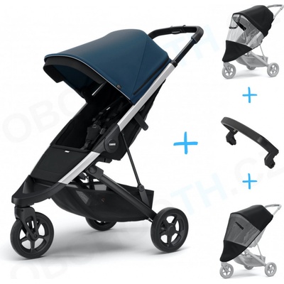 Thule set 4v1 Spring Aluminum / Majolica Blue 2024 + pláštenka + ochranná sieť + madlo