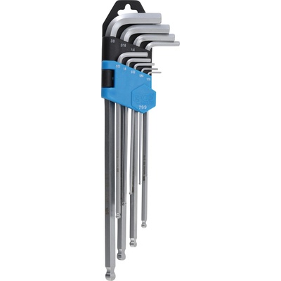 BGS Technic Sada zahnutých kľúčov palcové veľkosti šesťhran s guľovou hlavou 1/16" - 3/8" 9-dielna BGS 799