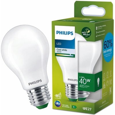 Philips LED žiarovka E27 A60 2,3W = 40W 485lm 4000K Neutrálne vlákno Milk Ultra Efficient