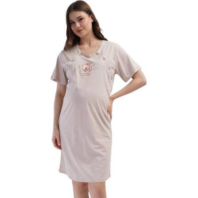 Памучна нощница за кърмачки в бежово с мече