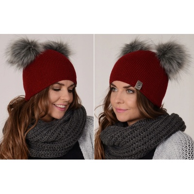 Fashionweek dámská zimní čepice se dvěma bambulkami ZIZI-H2 Vínově