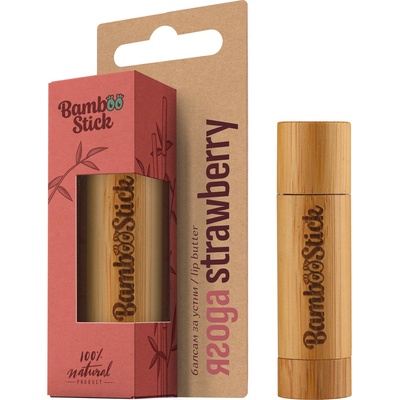 Bamboostick Strawberry Natural Care Балсам за устни унисекс 5ml