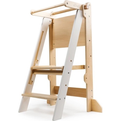 eliNeli Skládací Učicí věž rostoucí 2v1 lakovaná přírodní/bíla s kreslící tabulí – Zboží Dáma