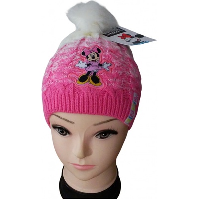 EplusM dívčí čepice Minnie s bambulí zimní růžovobílá