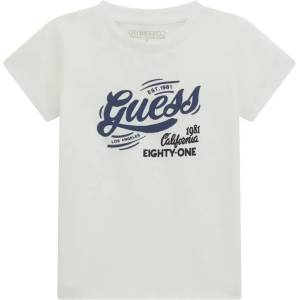 GUESS Бяла тениска за мини момче със син надпис Guess