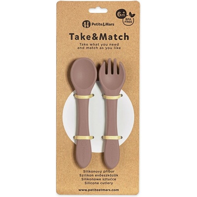 PETITE&MARS Príbor silikónový Take&Match Velvet Latte 6m+