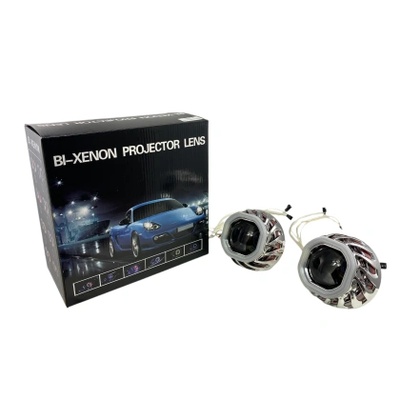 Биксенон лупи за вграждане morimoto mini spiral 2.5" - със син квадратен вътрешен ринг и червен външен ринг