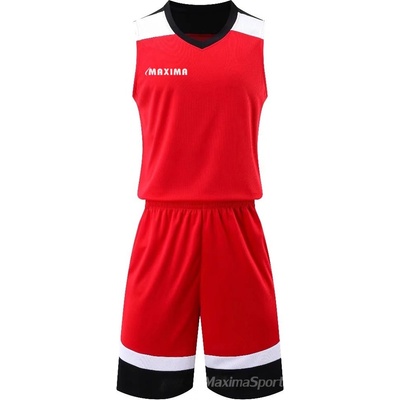 Баскетболен екип потник с шорти - червен с черно