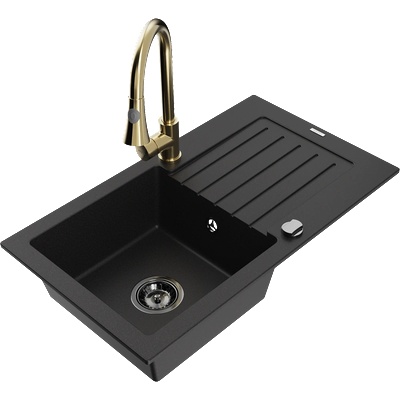 Mexen Pablo гранитна мивка 1-компартментна с изцедник и кухненски смесител Elia, черен - 6510-77-670101-50-B (6510-77-670101-50-B)