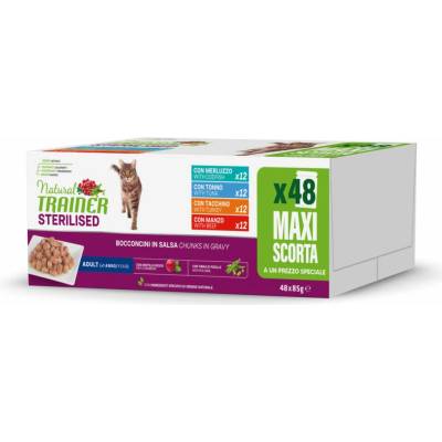 Natural Trainer Bocconcini Adult 48 x Sterilised míchané balení hovězí, krůtí, tuňák, treska 85 g